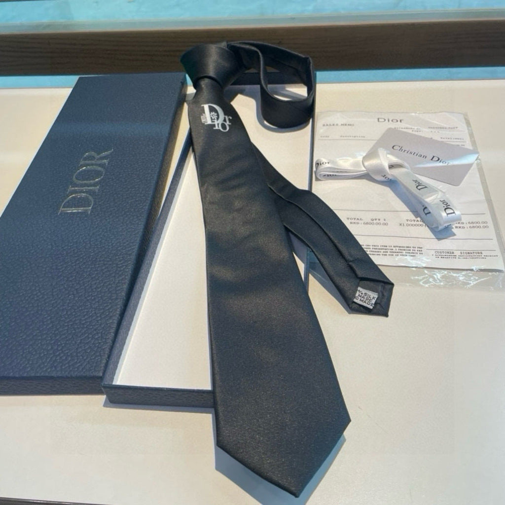 Dior Style Men's Oblique Logo Silk Tie