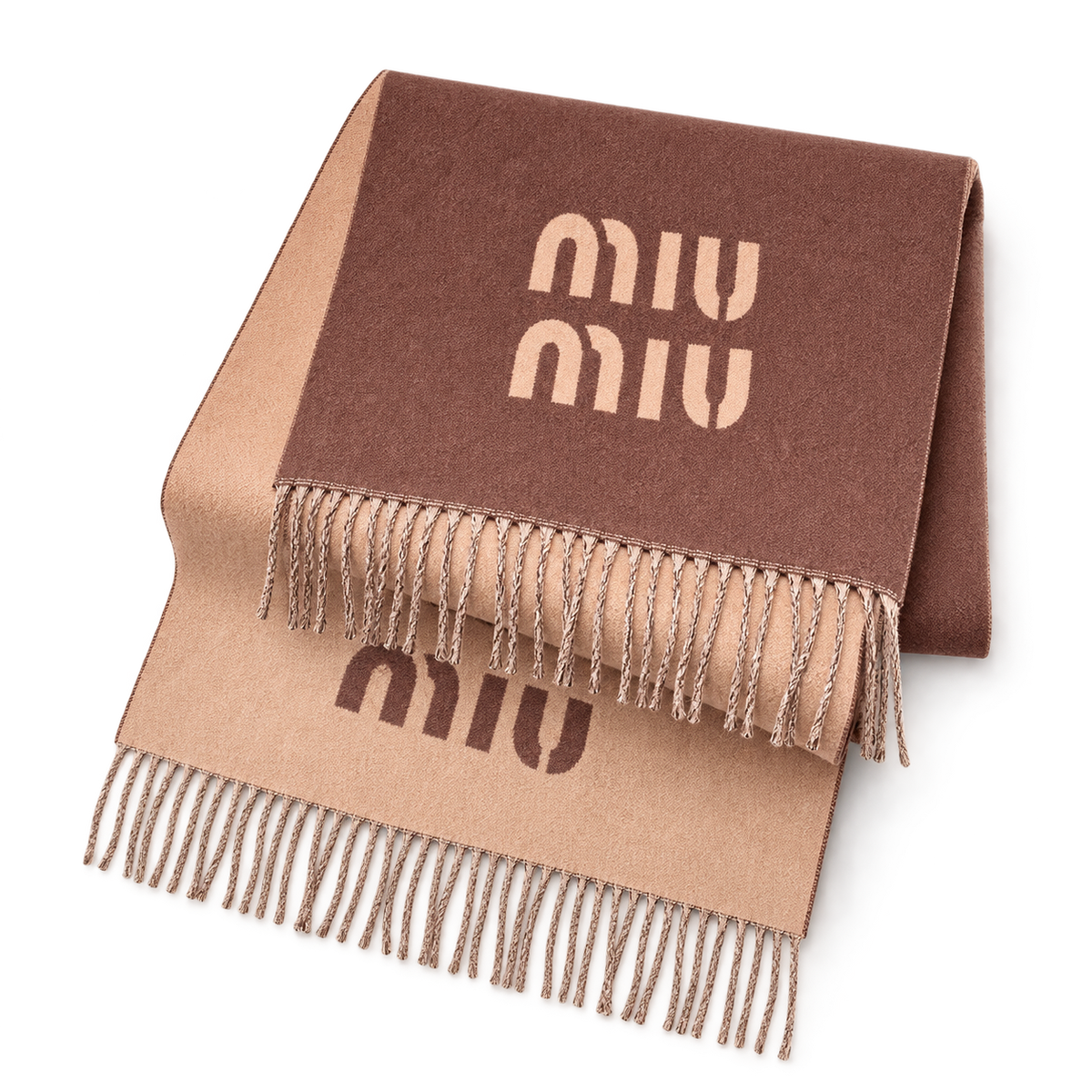 Miu Miu Style Oversized Logo Fringe Scarf