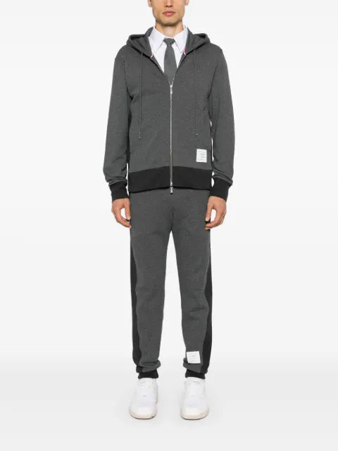 Thom Browne loopback jersey 4-Bar zip-up hoodie