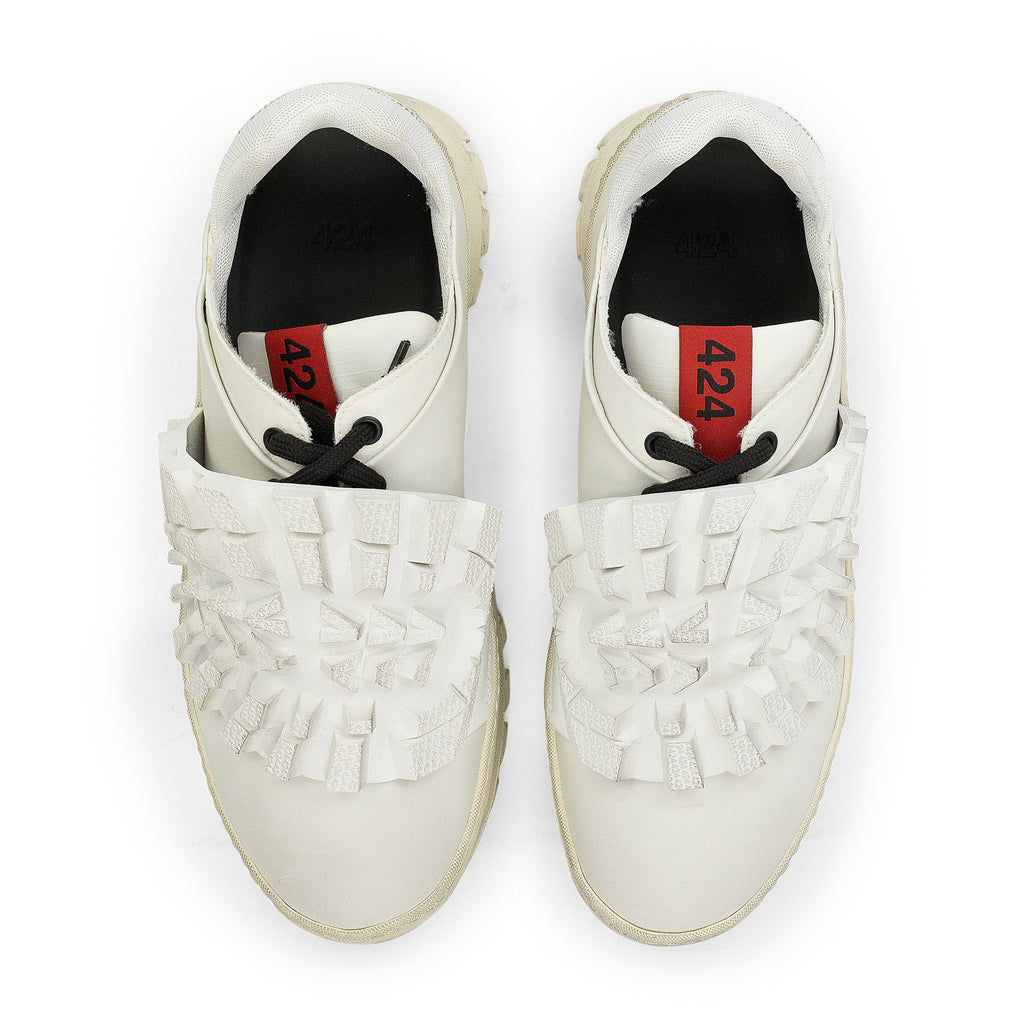 WHITE RIDGED TEXTURE SNEAKERS