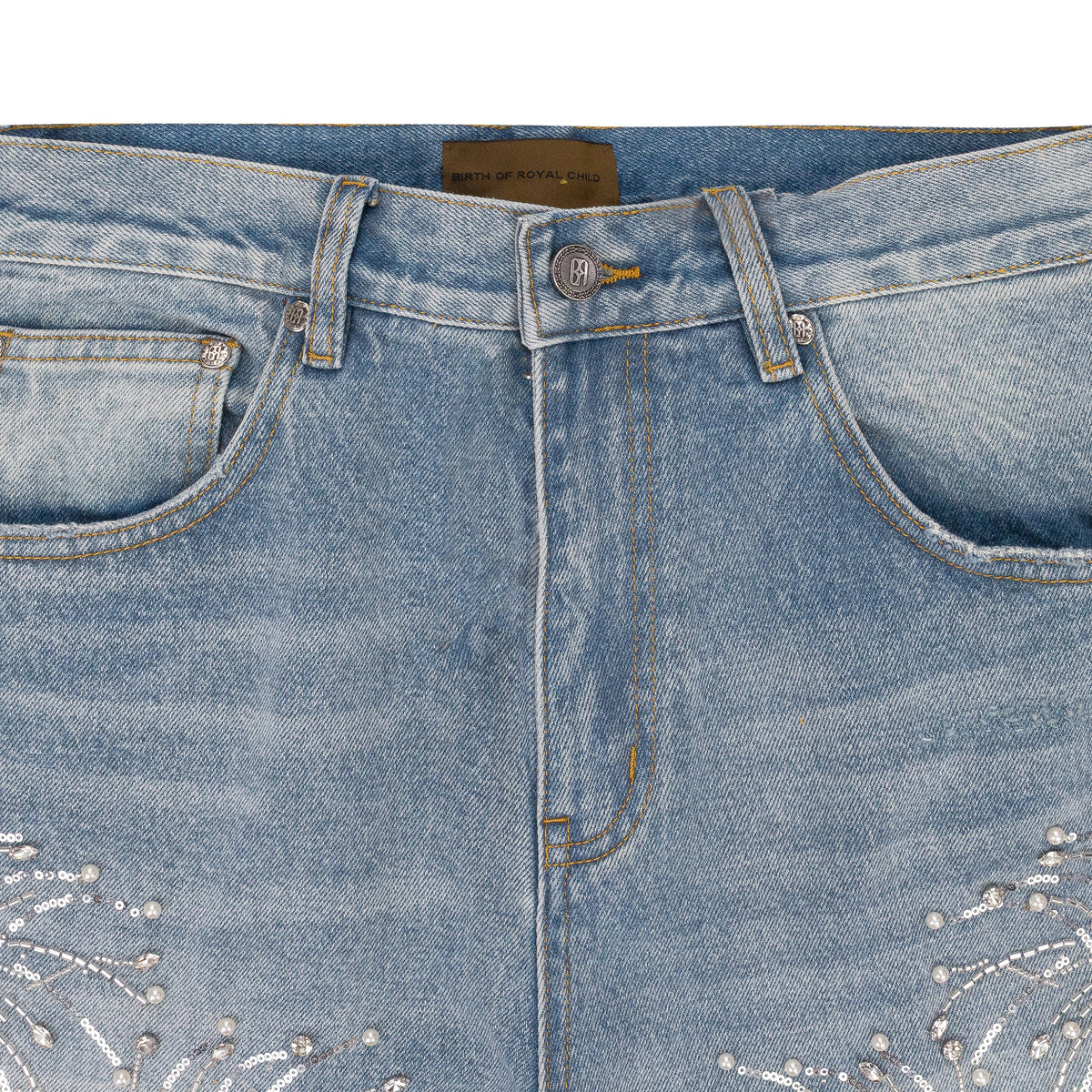 BLUE FIREWORKS WASH DENIM STRAIGHT-FIT JEANS