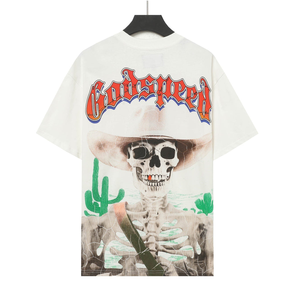 Godspeed Cowboy Skeleton Desert Cactus Double‑Sided Graphic T‑Shirt