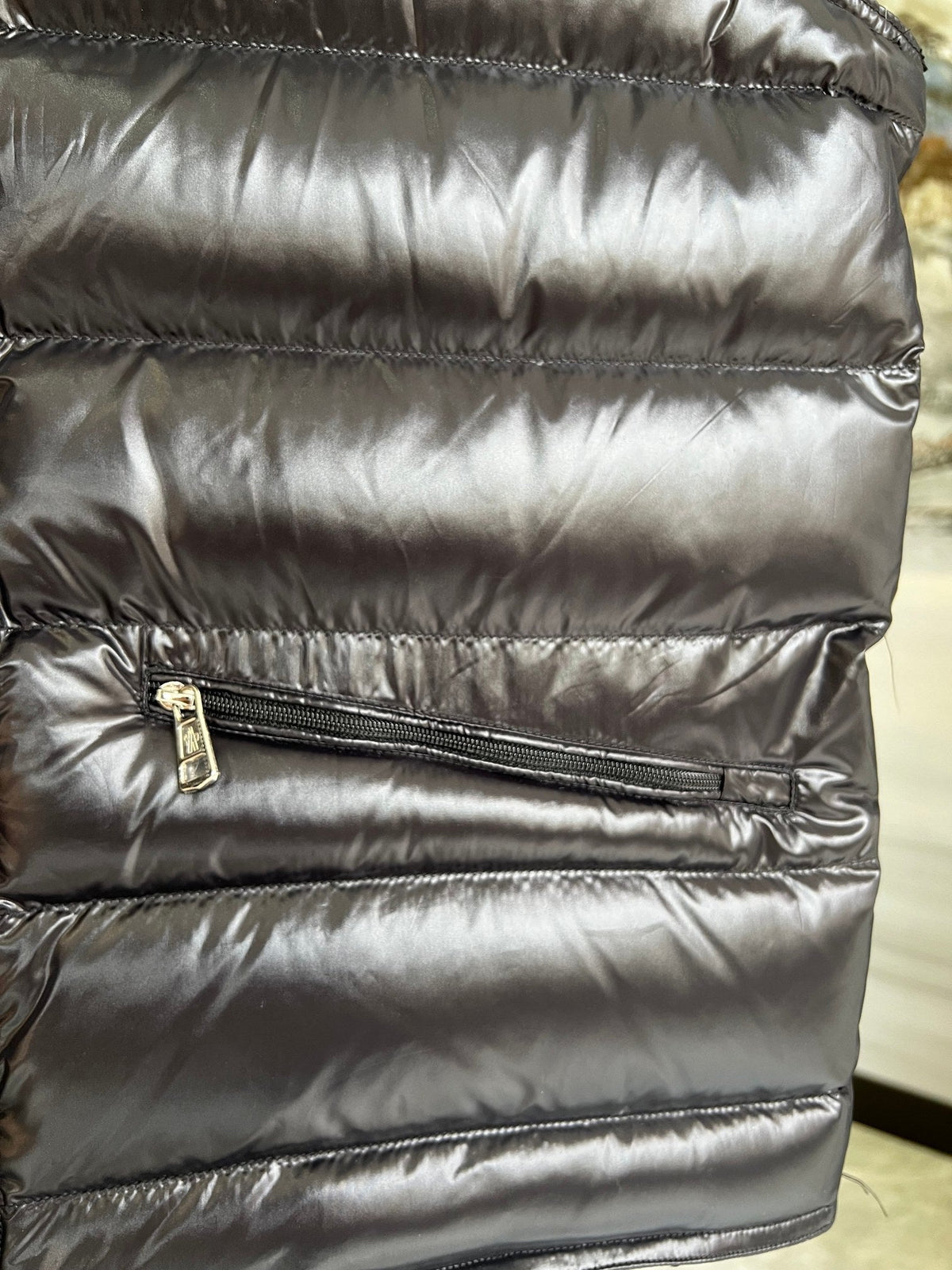 Moncler Puffer Vest in Black with Glossy Finish and Stand Collar