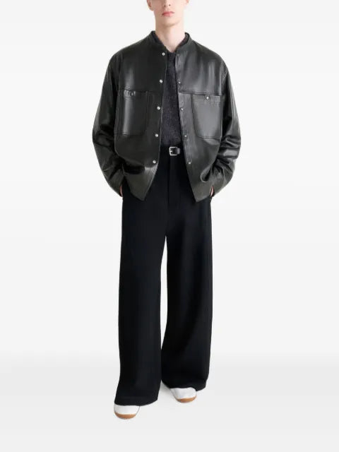 LEMAIRE snap-closure patch-pocket leather overshirt