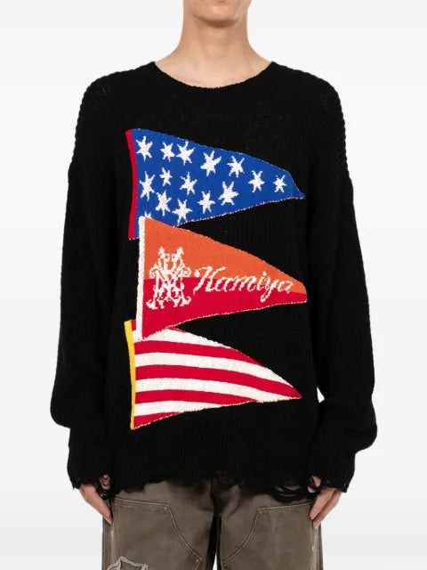 KAMIYA  flag frayed sweater