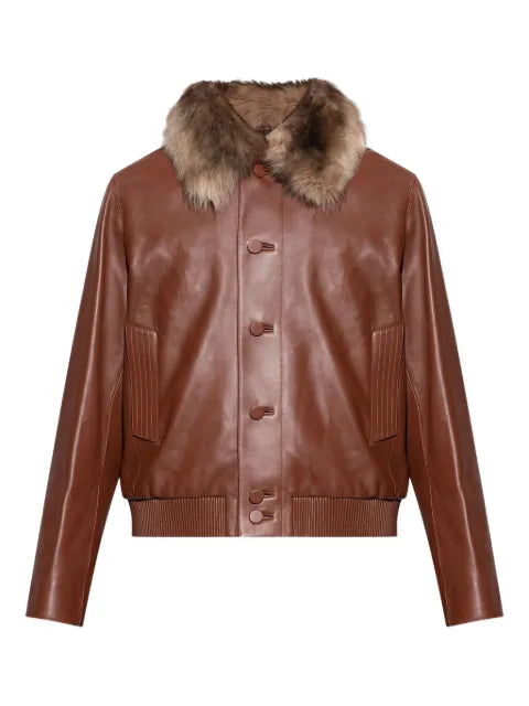 FENDI faux-fur collar leather jacket