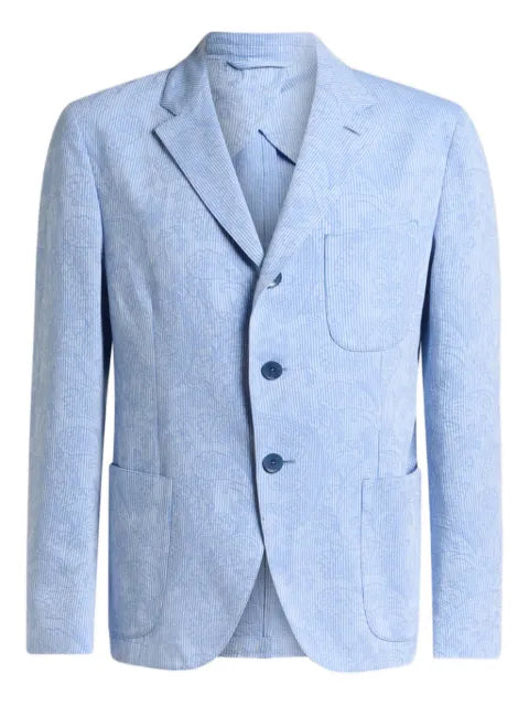 ETRO single-breasted striped cotton jacket with floral Paisley motif
