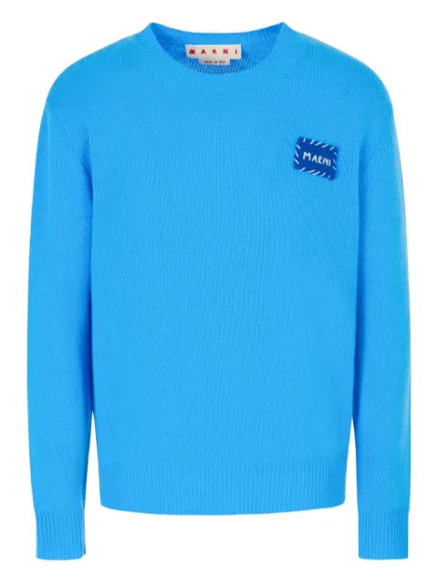 Marni bright blue cashmere sweater with Marni patch