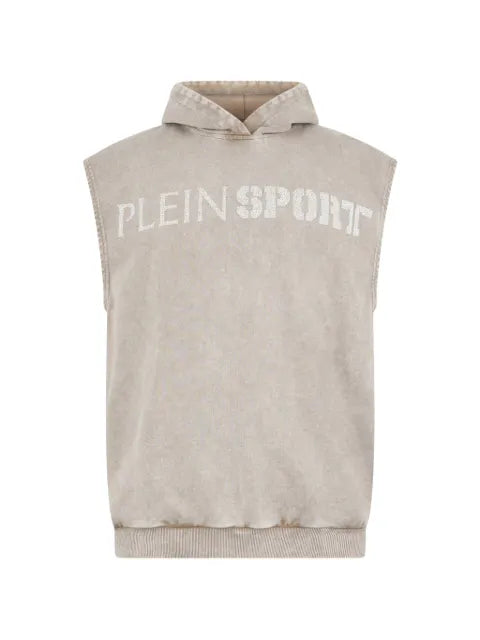 Plein Sport crackle-effect sleeveless hoodie