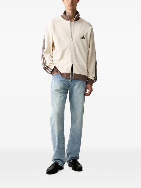 adidas logo-embroidered striped-sleeve zip-up sweatshirt