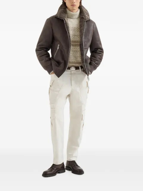 Brunello Cucinelli Vintage-effect shearling bomber jacket