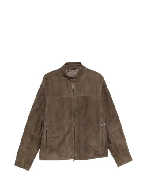 Brioni suede high-neck jacket
