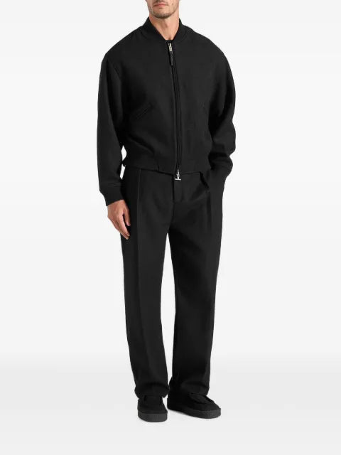 Manière De Voir Leandro in black herringbone-brushed wool bomber jacket