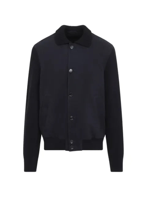 Brioni ribbed-knit panelled leather jacket