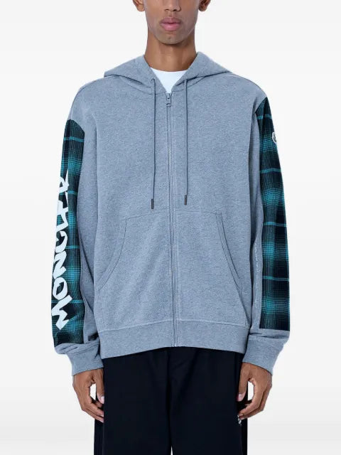 Moncler x Fragment plaid-panel logo-print hoodie