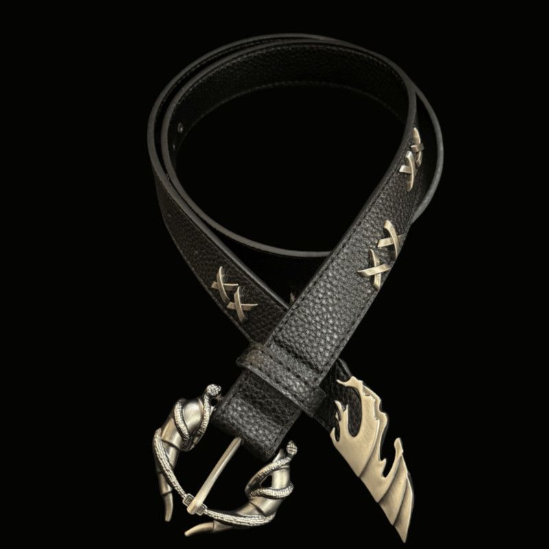 Y2K Punk Phoenix Candle Tip Belt 2.8cm Snake Metal Buckle Unisex