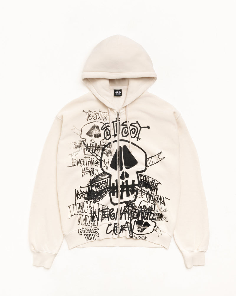 SKULLS ZIP HOODIE PIGMENT DYED