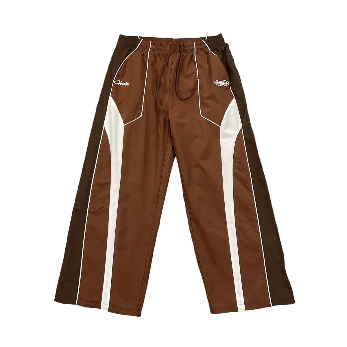 Corteiz Devil's Island Spliced Contrast Casual Pants – Brown