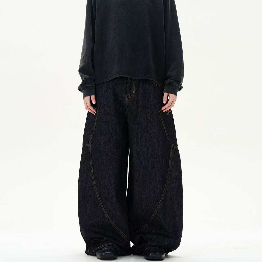 Y2k Vintage Washed Big Pocket Curved Baggy Wide Leg Jeans Streetwear