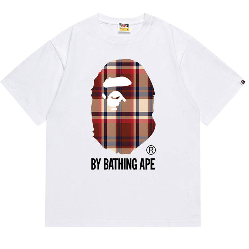 BAPE Red Check Ape Head Men's Graphic T-Shirt - White