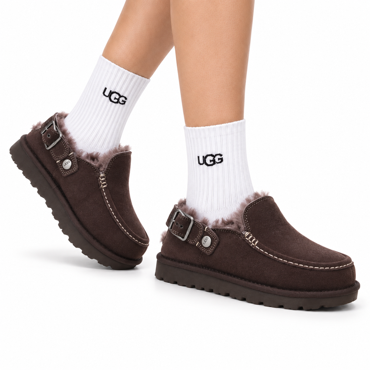 UGG Golden Family Shearling Buckle Clogs