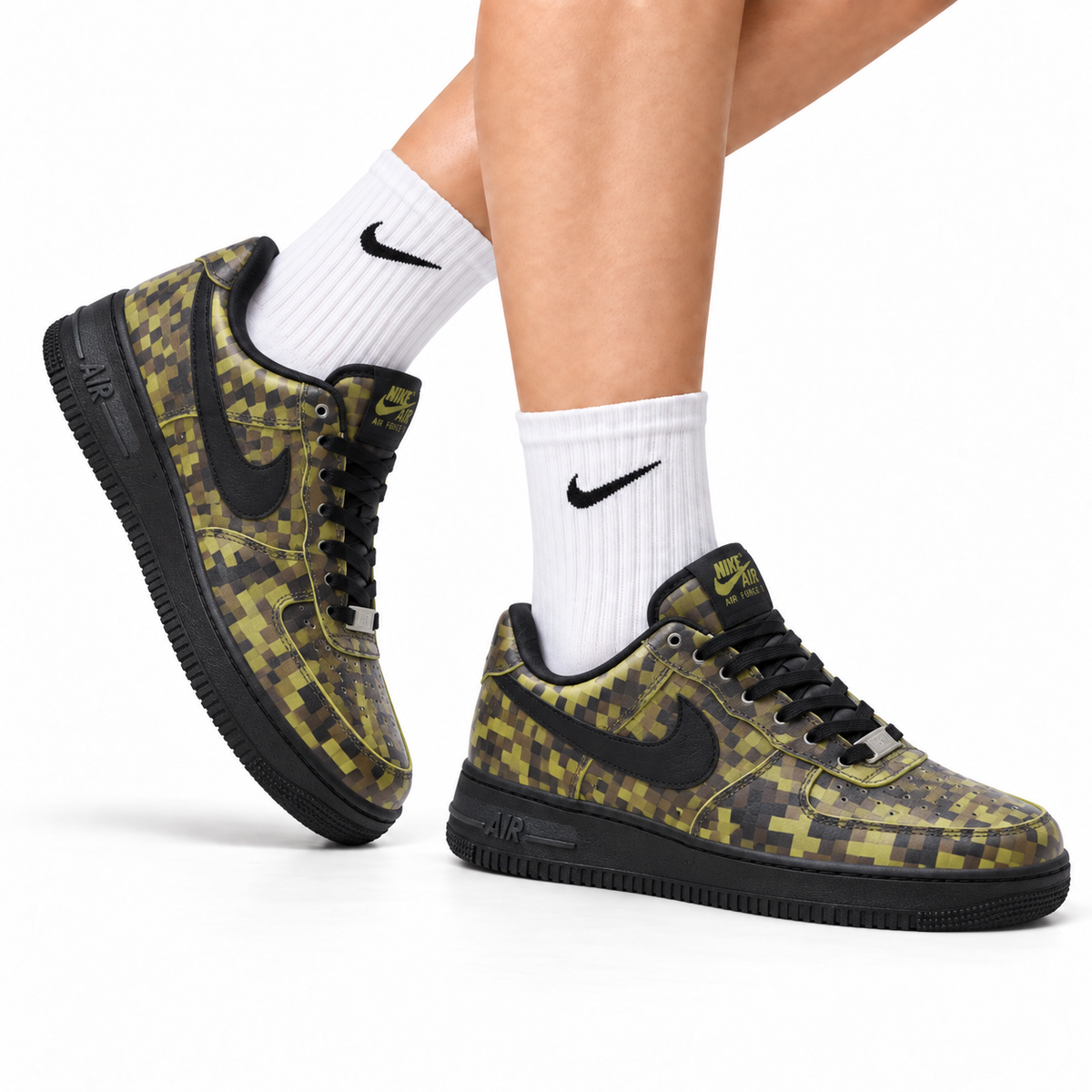 Nike Air Force 1 Low Black Yellow Monogram Unisex Sneakers Style 03