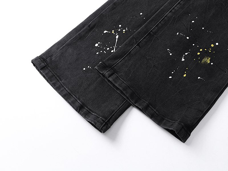 Purple Brand Paint-Splatter Distressed Black Jeans