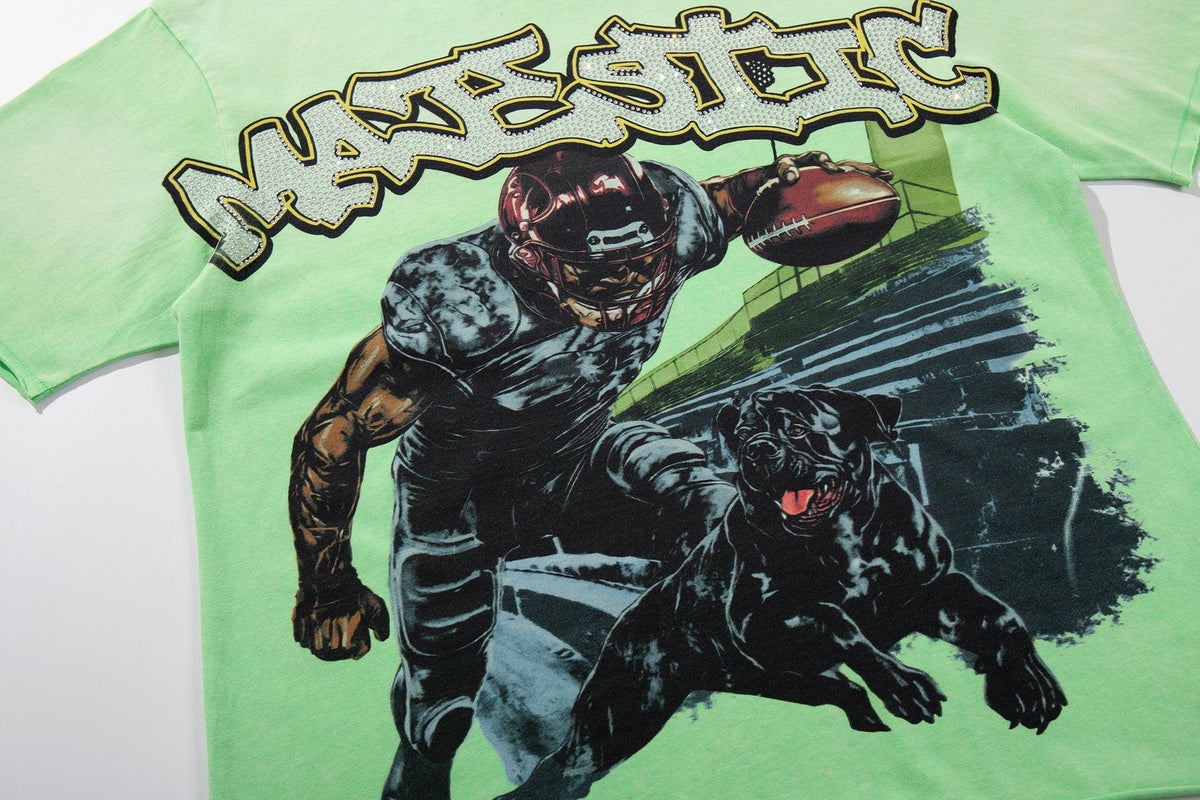 MAJESTIK Mint Green Football Graphic T-Shirt