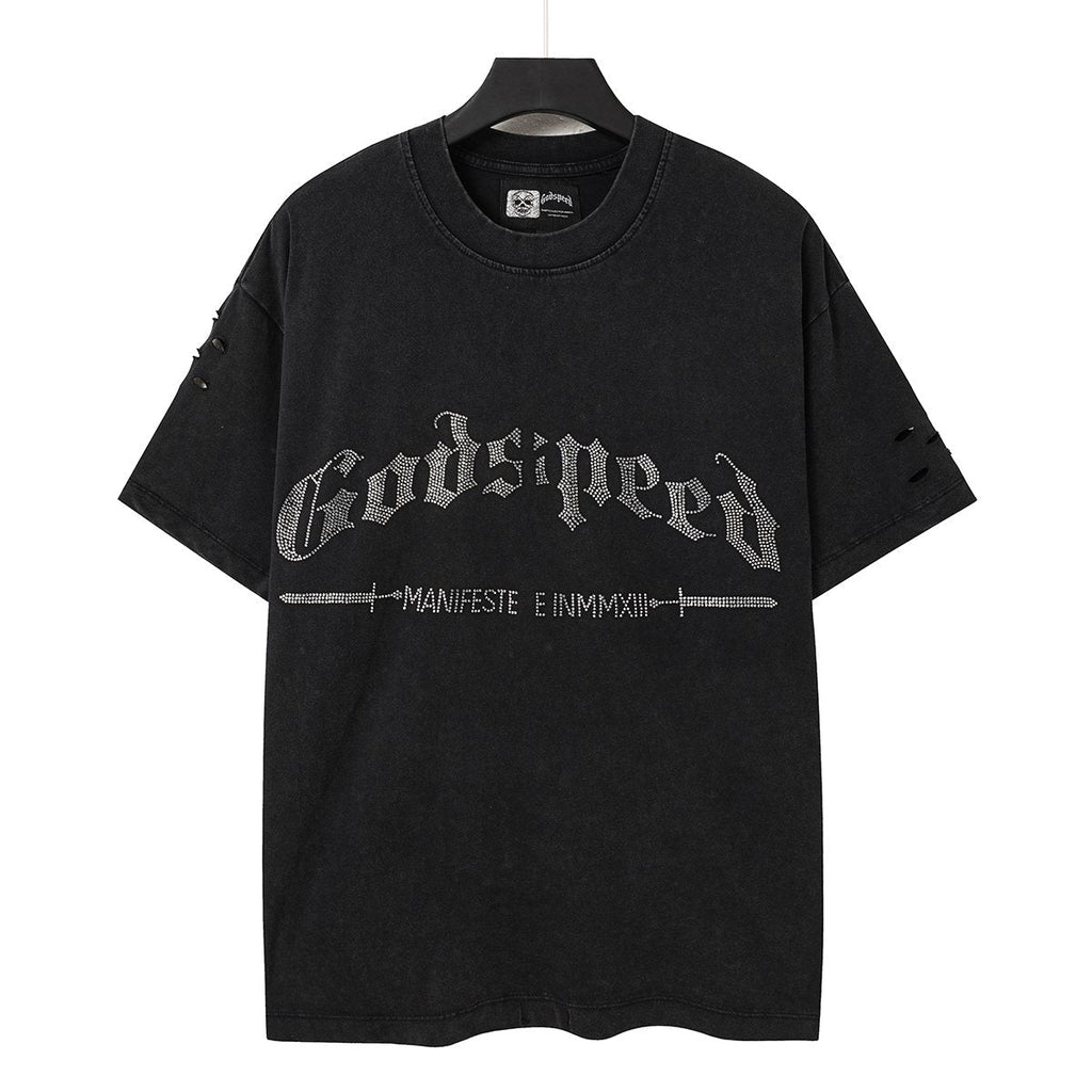 Godspeed Washed Rhinestone Graphic T-Shirt