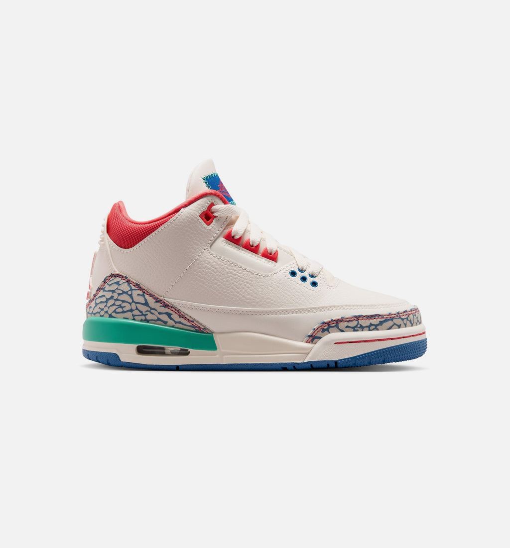 Air Jordan 3 Retro Grade School Lifestyle Shoe - Chalk/Track Red/True Blue/Kinetic Green