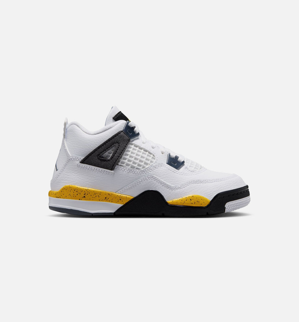 Air Jordan 4 Retro 'Rare Air' Preschool Lifestyle Shoes | White / Dark Blue Grey / Black / Tour Yellow