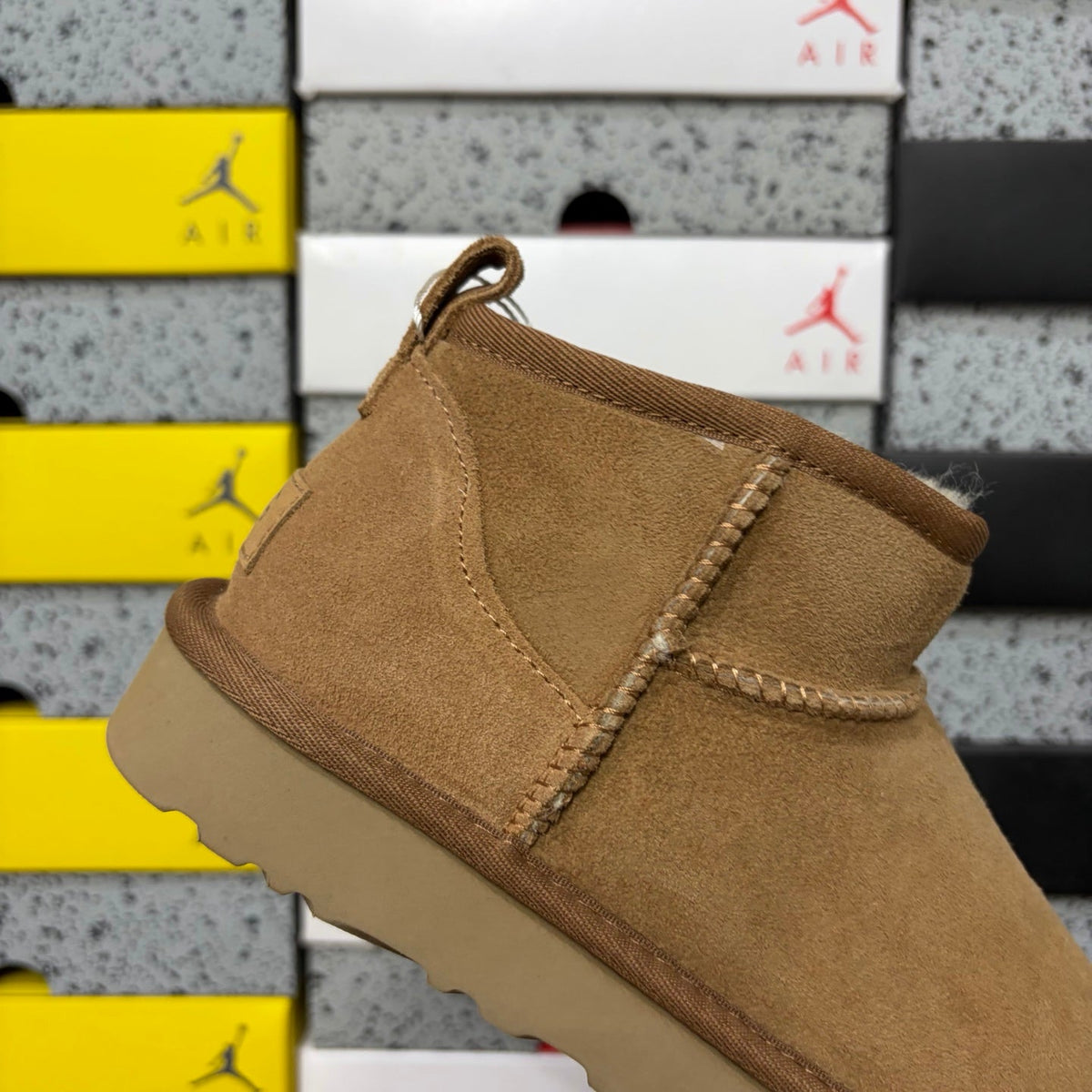 UGG Classic Ultra Mini Boot – Suede Ankle Boot with Shearling Lining, Herringbone Collar & Tonal Lug Sole in Chestnut
