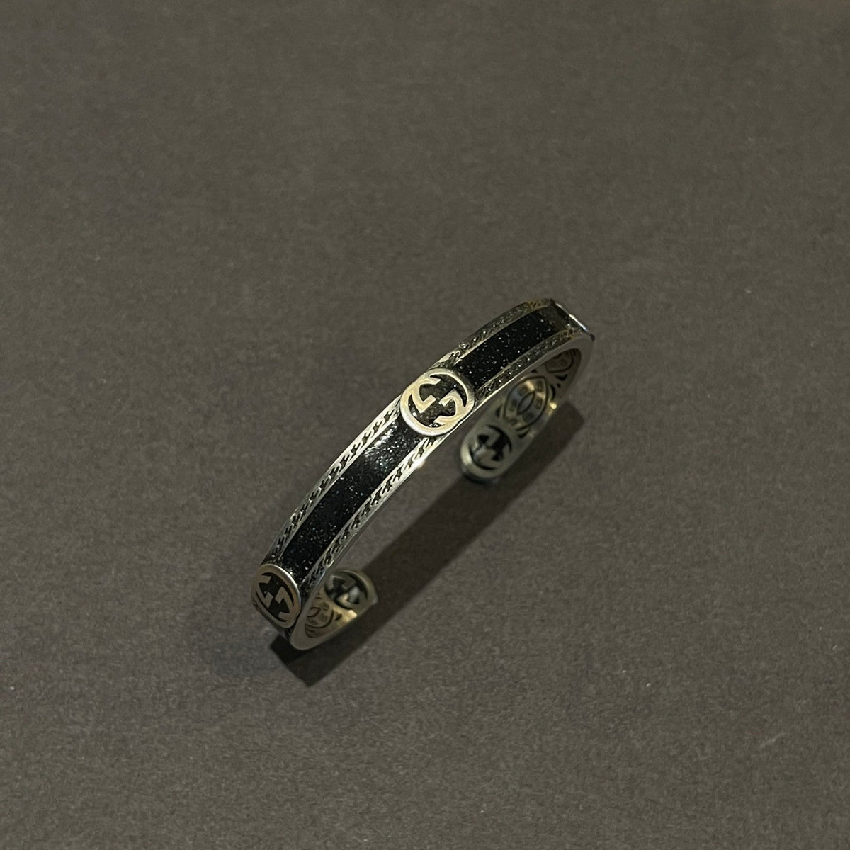 Gucci Black Enamel Vintage Double G Bracelet