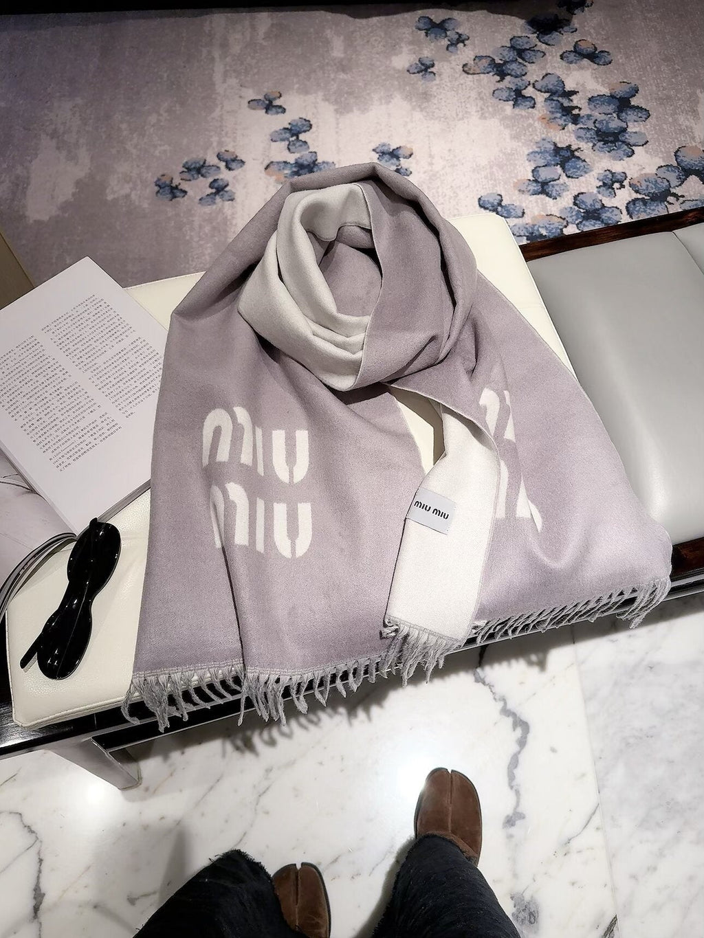 Miu Miu Style Oversized Logo Fringe Scarf