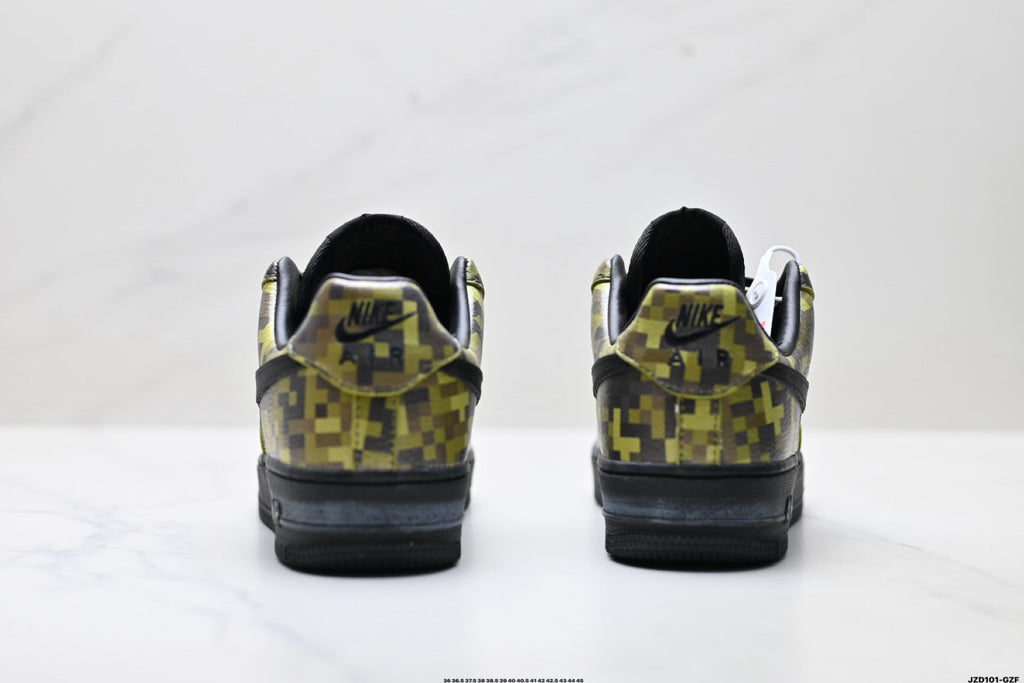 Nike Air Force 1 Low Black Yellow Monogram Unisex Sneakers Style 03