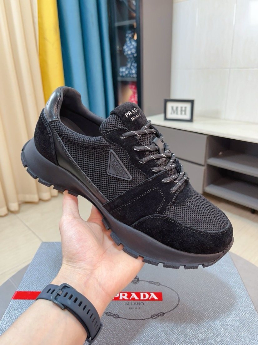 Prada Men's Black and Charcoal Mesh Sneakers