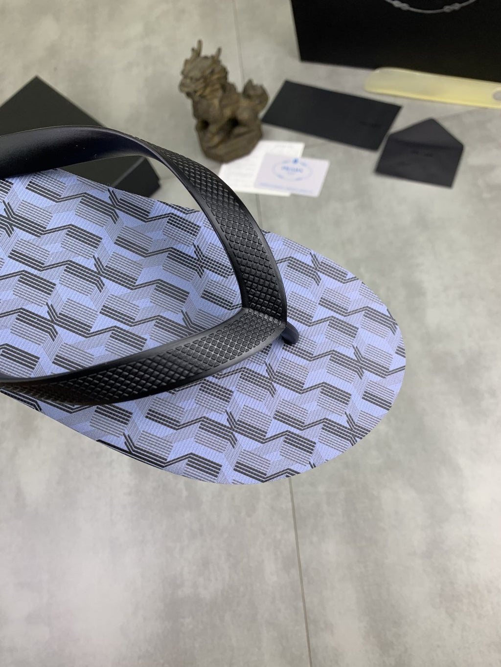 Prada Geometric Thong Flip-Flops - Lavender Blue and Black