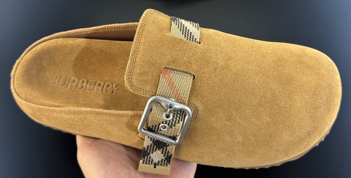 Burberry Men's Camel Check Strap Slide Sandals