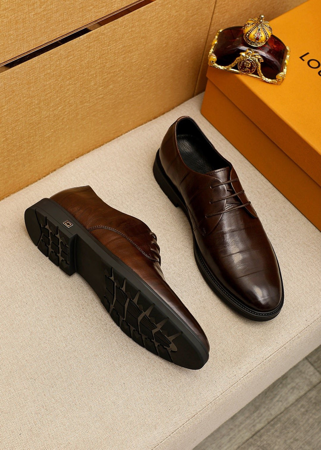 Louis Vuitton Dark Brown Croc-Embossed Dress Shoes