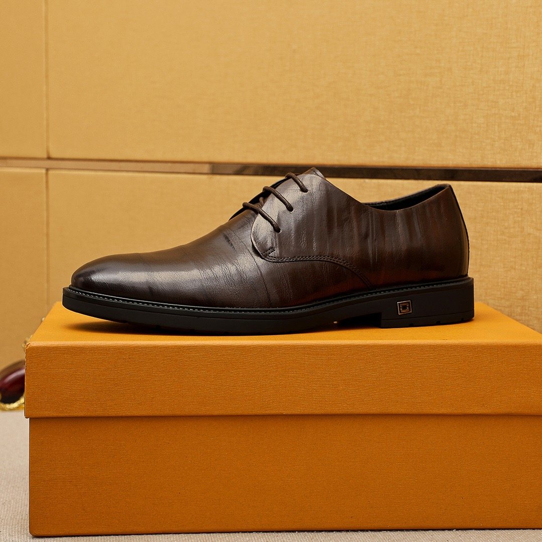 Louis Vuitton Dark Brown Croc-Embossed Dress Shoes