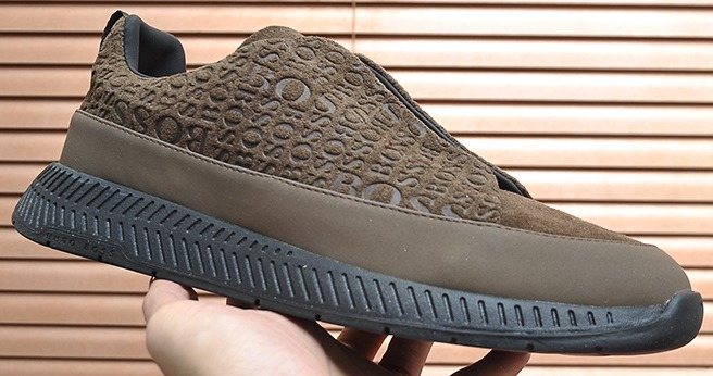Hugo Boss Brown Textured Slip-On Sneakers