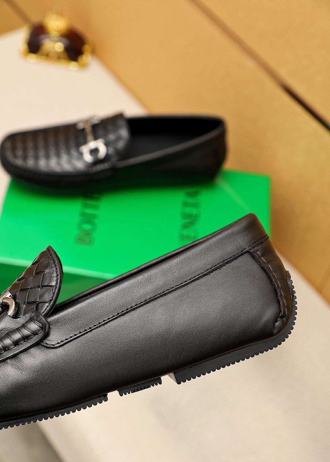 Bottega Veneta Black Woven Bit Driving Loafers