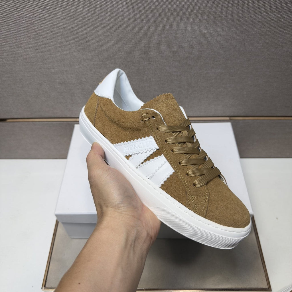 Moncler Men's Tan and White Striped Low-Top Sneakers