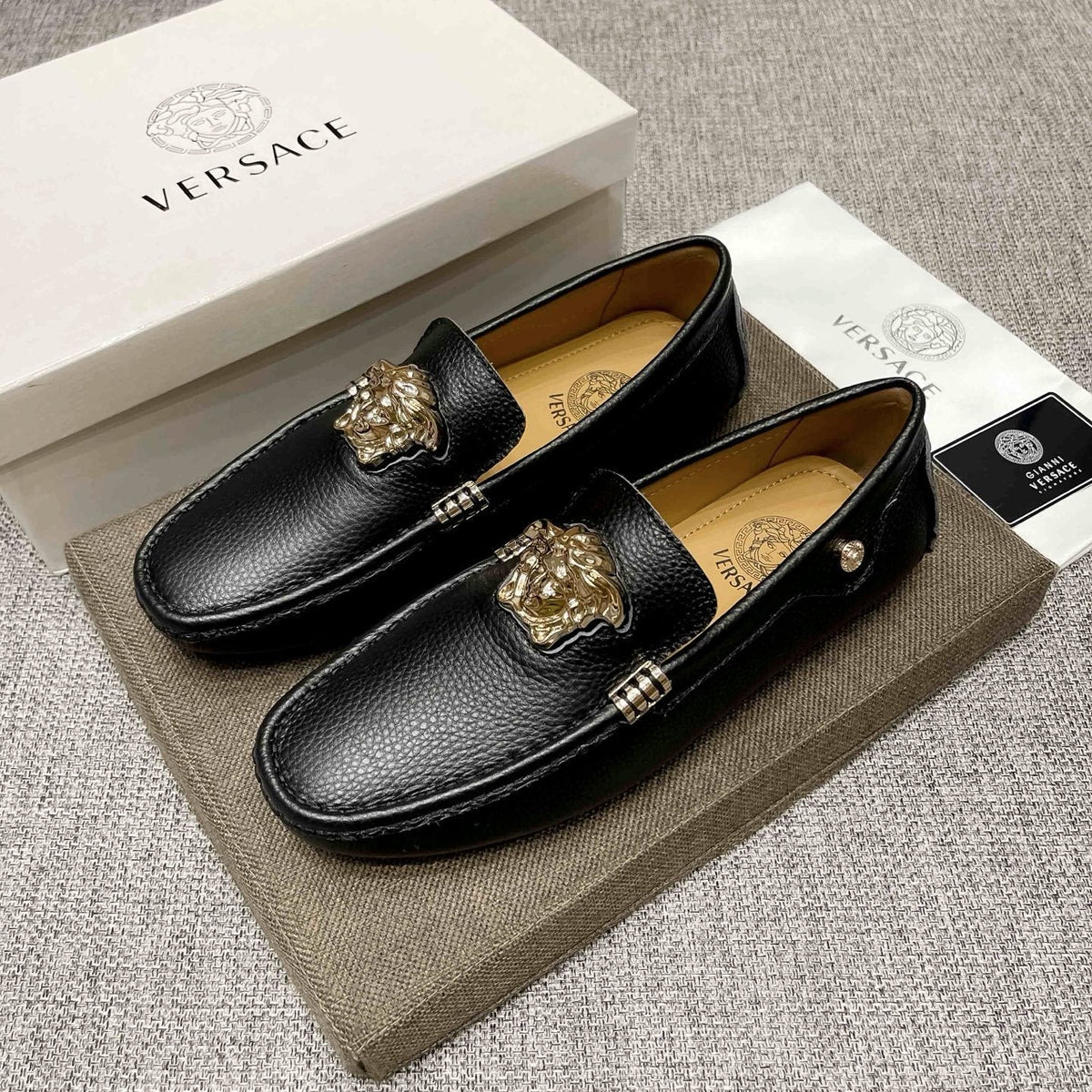Versace Men's Textured Leather Medusa Loafers