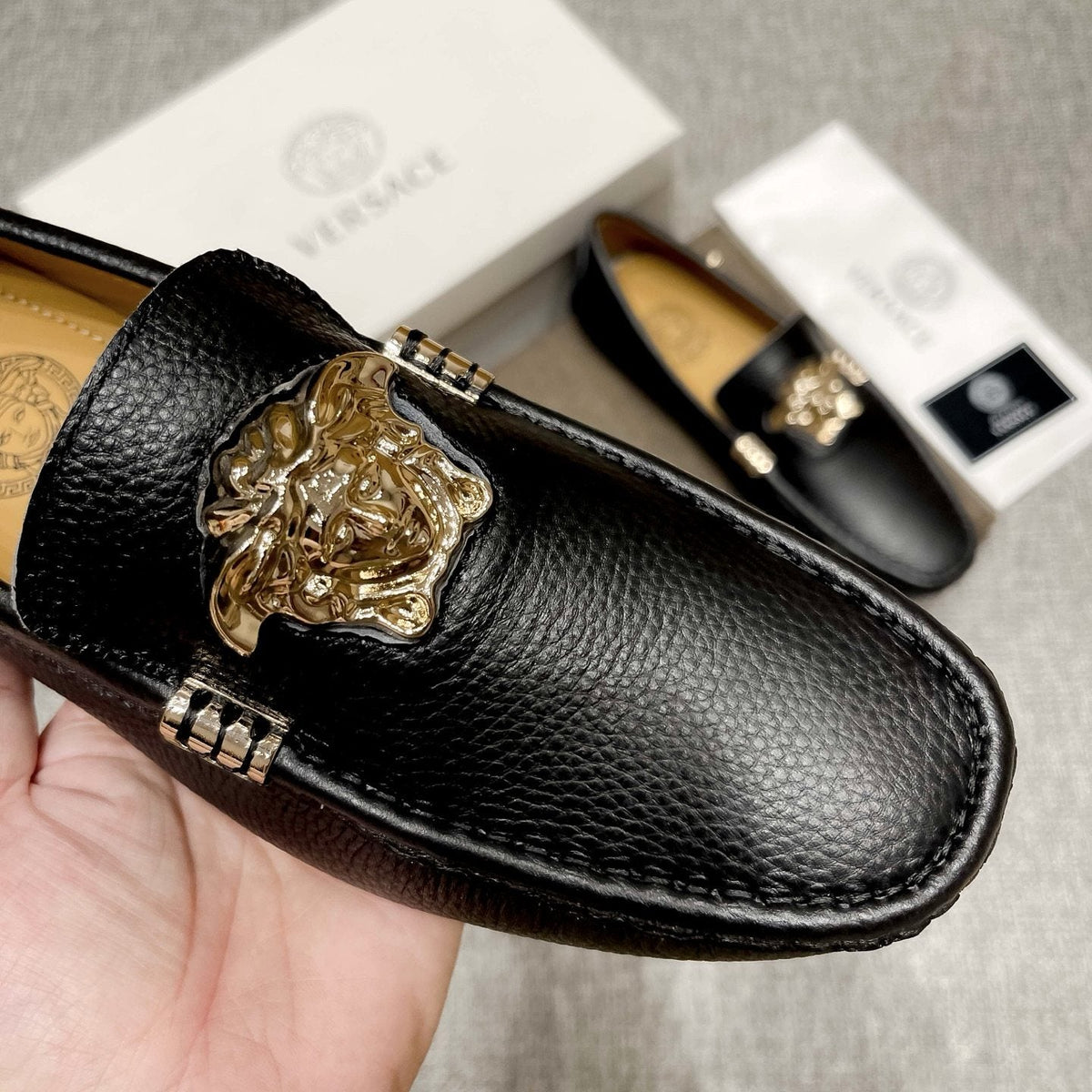 Versace Men's Textured Leather Medusa Loafers