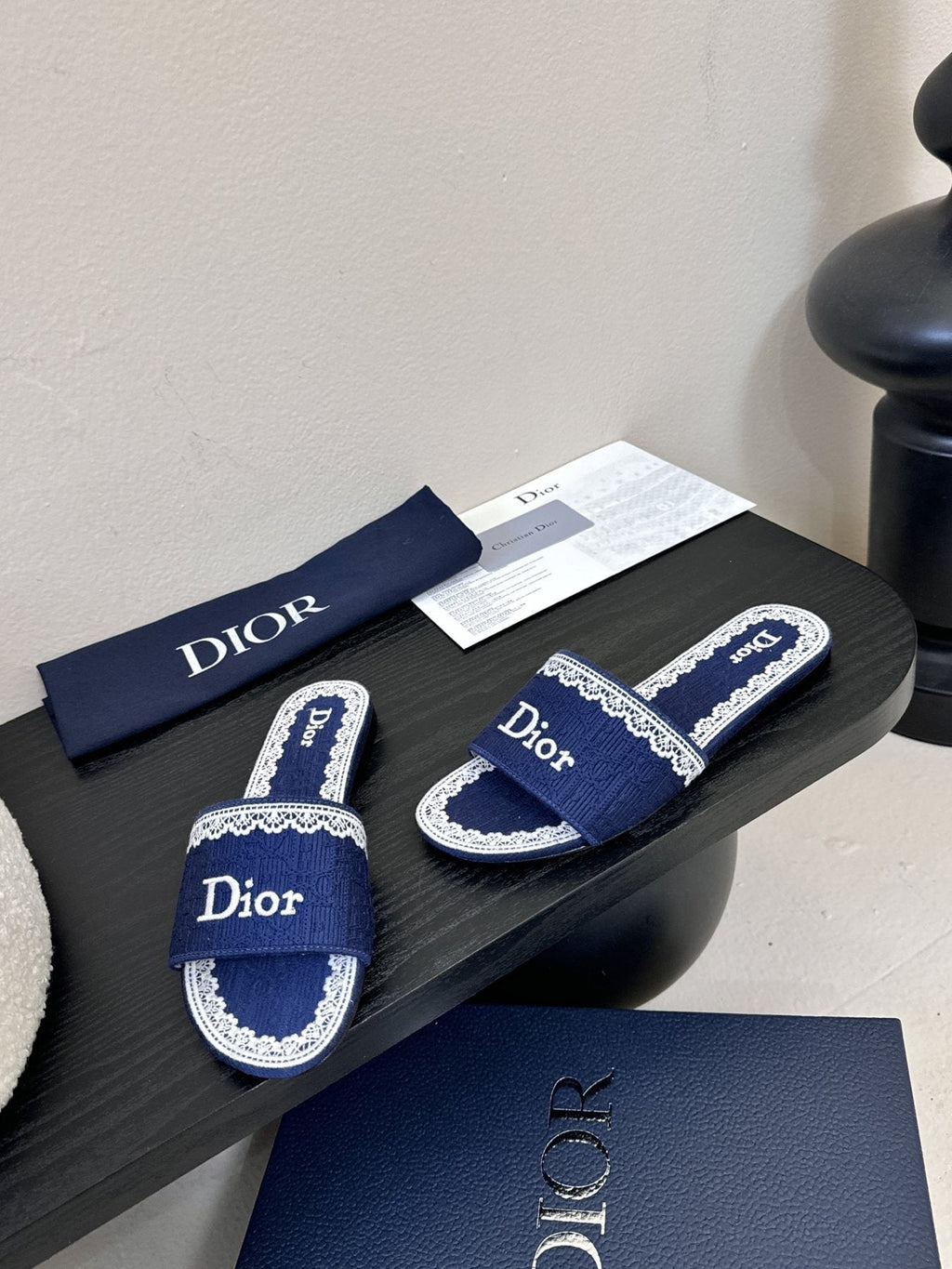 Dior Embroidered Trim Slide Sandals