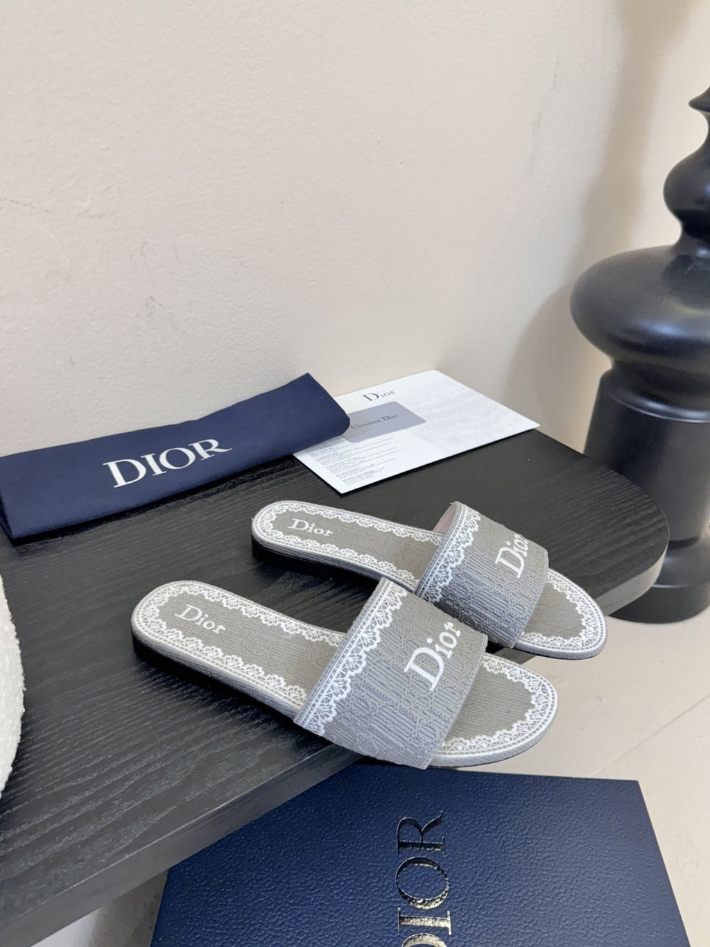 Dior Embroidered Trim Slide Sandals