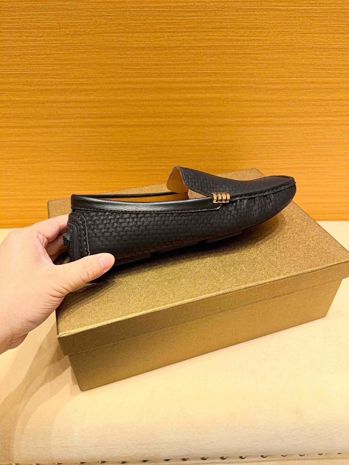 Versace Textured Leather Driving Loafers