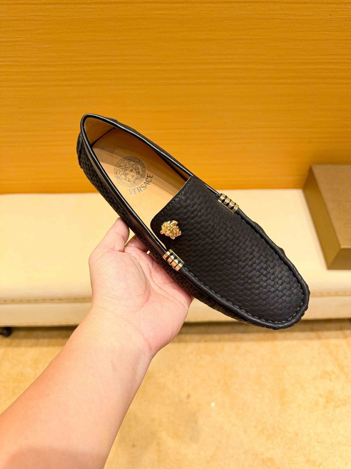 Versace Textured Leather Driving Loafers