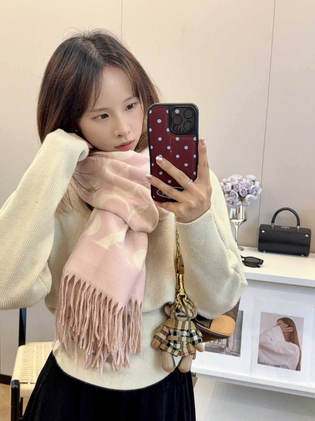 Coach Fringed Woven Motif Scarf